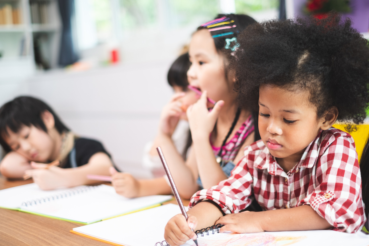 African cute kids studying  at home, kids education concept