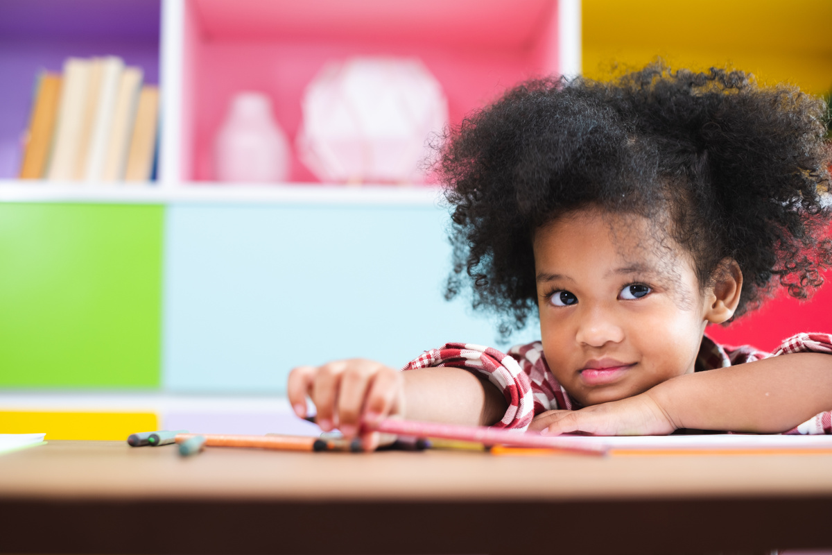 African cute kids studying  at home, kids education concept